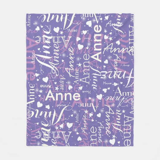 Schattigee Harten Periwinkle Baby Meisjes Naam Fleece Deken (Voorkant)