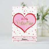 Schattigee harten roze rood goud digitale Valentij Kaart (Staand voorkant)