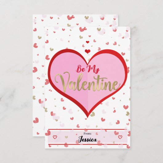 Schattigee harten roze rood goud digitale Valentij Kaart (Voorkant / Achterkant)