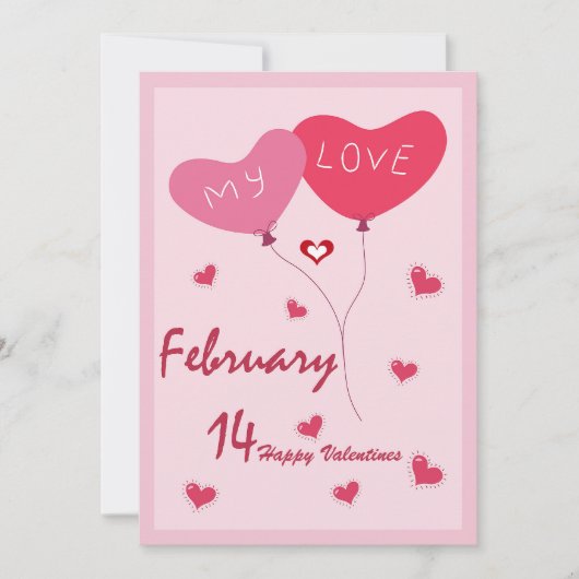 Schattigee harten thema roze en rood kaart (Voorkant)