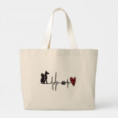 Schattigee hartslag Ik hou van Cat en Dog Red Hear Grote Tote Bag (Achterkant)