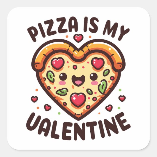 Schattigee hartvormige Pizza Valentijnsdag Pizza Vierkante Sticker (Voorkant)