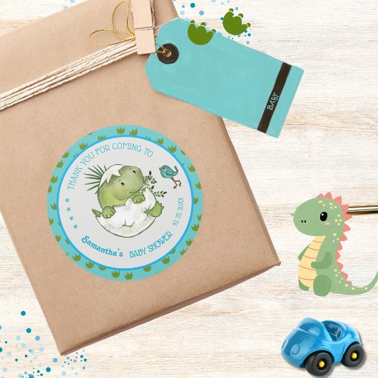 Schattigee Hatching Dino Custom Baby shower Dank u Ronde Sticker