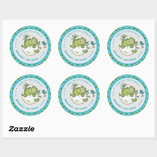 Schattigee Hatching Dino Custom Baby shower Dank u Ronde Sticker (Vel)