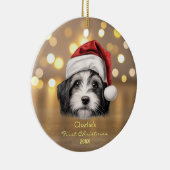 Schattigee Havanese Hond Santa Hoed 1e Kerstmis Keramisch Ornament (Rechts)