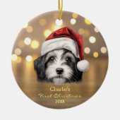 Schattigee Havanese Hond Santa Hoed 1e Kerstmis Keramisch Ornament (Voorkant)
