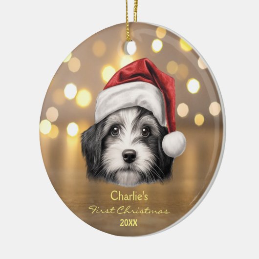 Schattigee Havanese Hond Santa Hoed 1e Kerstmis Keramisch Ornament (Links)