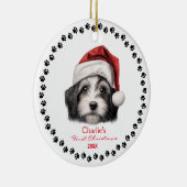 Schattigee Havanese Hond Santa Hoed Paw 1e Kerstmi Keramisch Ornament (Rechts)