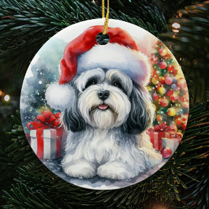 Schattigee Havanese Hond Waterverf Kerstmis Keramisch Ornament
