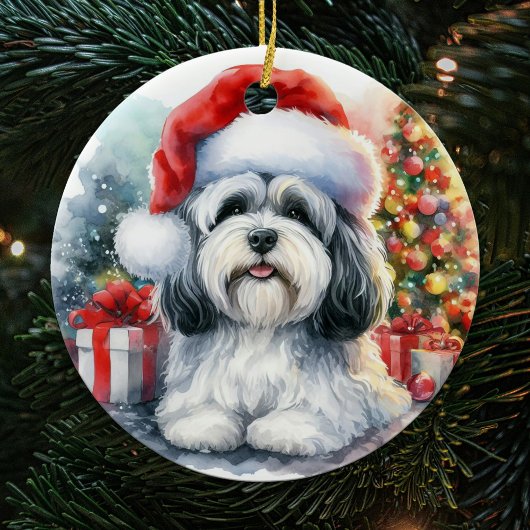 Schattigee Havanese Hond Waterverf Kerstmis Keramisch Ornament
