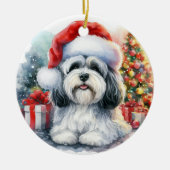 Schattigee Havanese Hond Waterverf Kerstmis Keramisch Ornament (Voorkant)