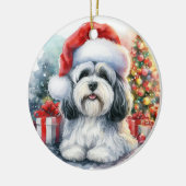 Schattigee Havanese Hond Waterverf Kerstmis Keramisch Ornament (Links)
