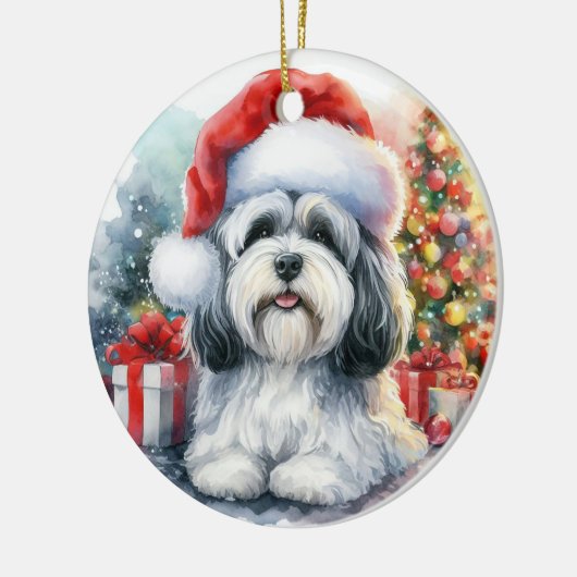 Schattigee Havanese Hond Waterverf Kerstmis Keramisch Ornament (Links)