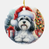 Schattigee Havanese Hond Waterverf Kerstmis Keramisch Ornament (Achterkant)