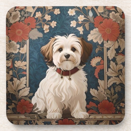 Schattigee Havanezer hond William Morris Floral Bier Onderzetter (Voorkant)