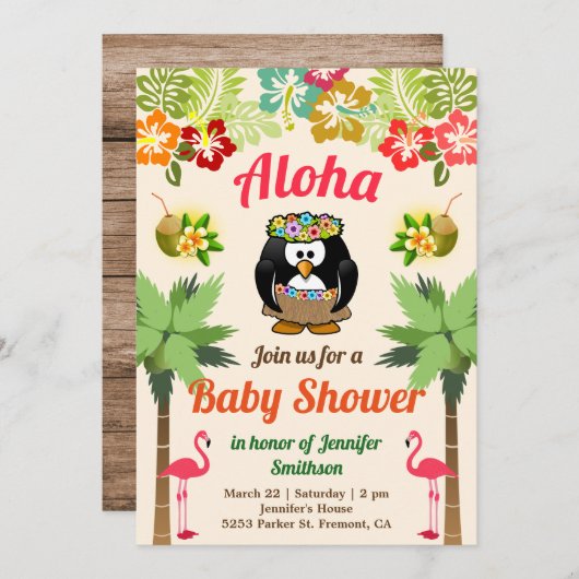 Schattigee Hawaiian Penguin Luau Baby shower Uitno Kaart (Voorkant / Achterkant)