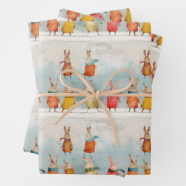 Schattigee hazen die in de sneeuw spelen inpakpapier vel