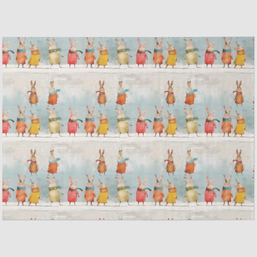 Schattigee hazen die in de sneeuw spelen tissuepapier (Voorkant)