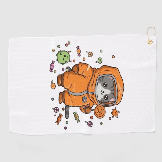 Schattigee Hazmat Cat Halloween Snoep Monster Fun  Golfhanddoek (Horizontaal)