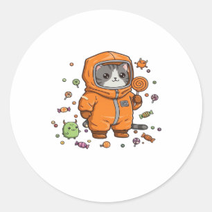 Schattigee Hazmat Cat Halloween Snoep Monster Fun  Ronde Sticker