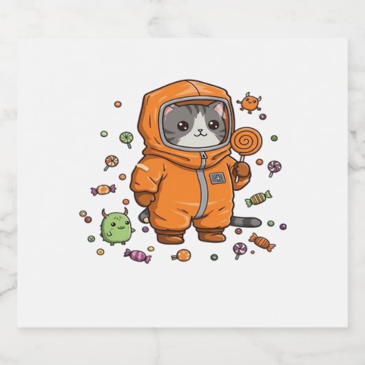 Schattigee Hazmat Cat Halloween Snoep Monster Fun  Sparkling Wijnetiket (Enkel label)