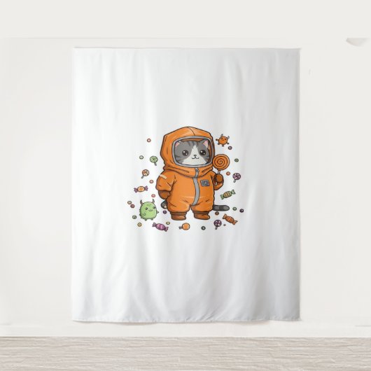 Schattigee Hazmat Cat Halloween Snoep Monster Fun  Wandkleed (Voorkant)