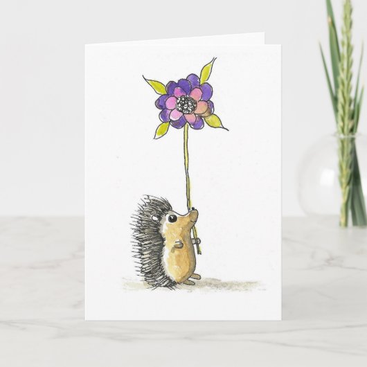 Schattigee Hedgehog Art, Ink en Waterverf Print Kaart (Voorkant)