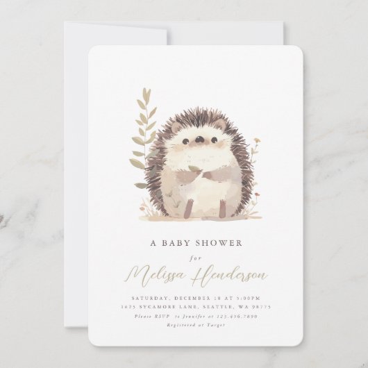 Schattigee Hedgehog Baby shower Invitation Kaart (Voorkant)