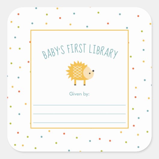 Schattigee Hedgehog Baby's Eerste Bibliotheek Book Vierkante Sticker (Voorkant)
