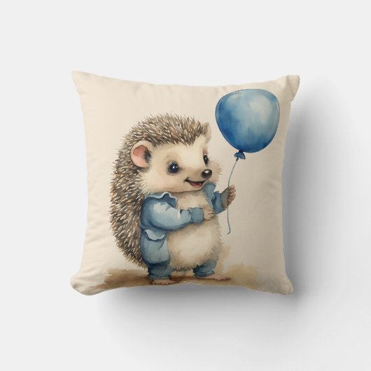 Schattigee Hedgehog Blue Balloon Boys Kussen (Voorkant)