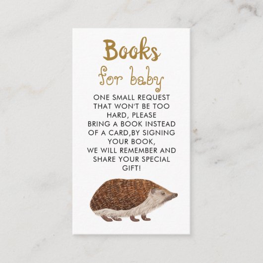 Schattigee Hedgehog Boek Aanvraag Baby shower Behu Informatiekaartje (Voorkant)