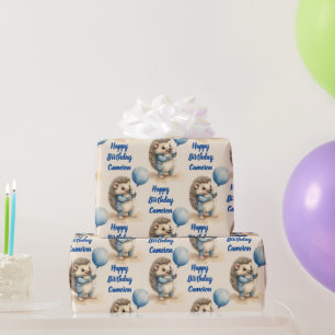 Schattigee Hedgehog Boys Gepersonaliseerde Verjaar Cadeaupapier