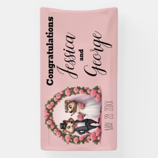 Schattigee Hedgehog bruid en bruidegom bruiloft ba Spandoek (Verticaal)