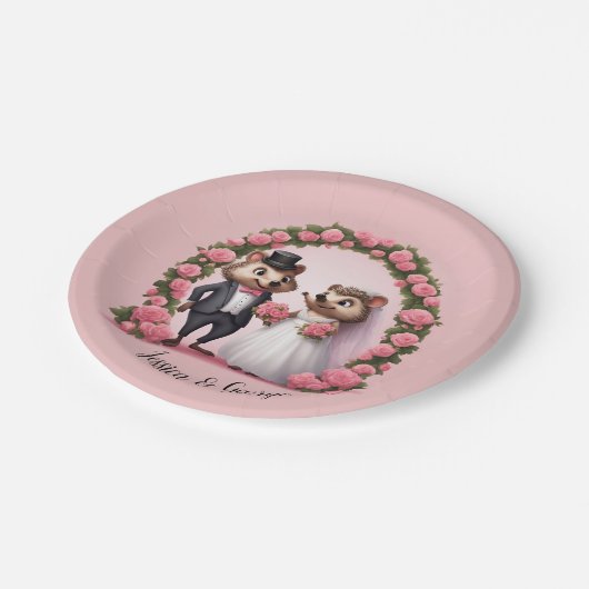 Schattigee Hedgehog bruid en bruidegom bruiloft pa Papieren Bordje (Gekanteld)