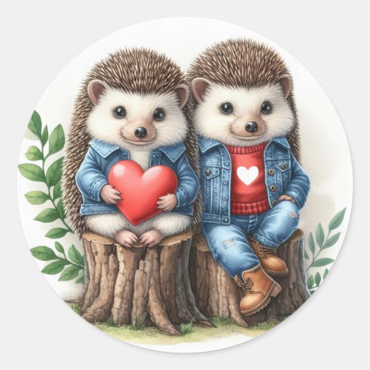 Schattigee Hedgehog Couple Valentijnsdag Ronde Sticker (Voorkant)