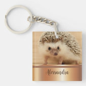 Schattigee Hedgehog Faux Roos Gouden Sleutelhanger (voorkant)