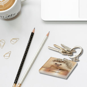 Schattigee Hedgehog Faux Roos Gouden Sleutelhanger