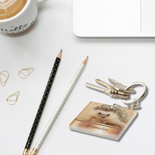 Schattigee Hedgehog Faux Roos Gouden Sleutelhanger