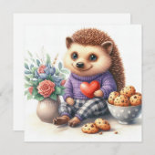 Schattigee Hedgehog Floral Cookies Valentijn Feestdagenkaart (Voorkant / Achterkant)