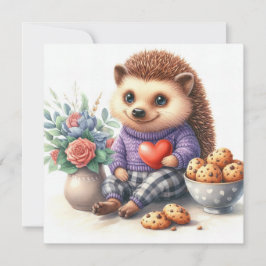 Schattigee Hedgehog Floral Cookies Valentijn Feestdagenkaart