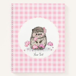 Schattigee Hedgehog Flowers Roze Patroon Notitieboek
