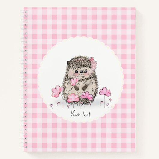Schattigee Hedgehog Flowers Roze Patroon Notitieboek (Voorkant)