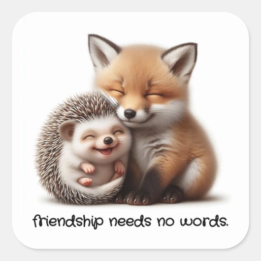 Schattigee Hedgehog & Fox Kit Knuffelen Beste vrie Vierkante Sticker (Voorkant)