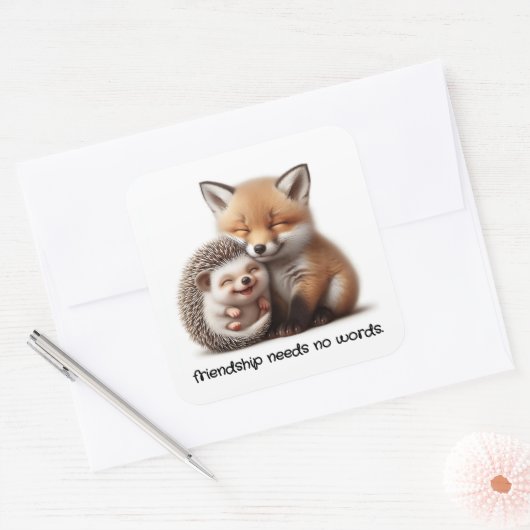Schattigee Hedgehog & Fox Kit Knuffelen Beste vrie Vierkante Sticker (Envelop)
