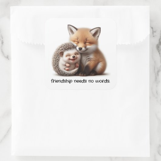 Schattigee Hedgehog & Fox Kit Knuffelen Beste vrie Vierkante Sticker (Tas)