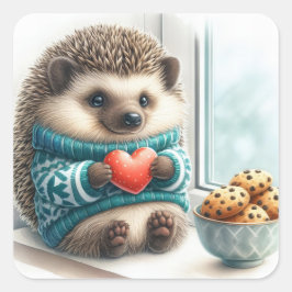 Schattigee Hedgehog Heart Cookies Valentijnsdag Vierkante Sticker