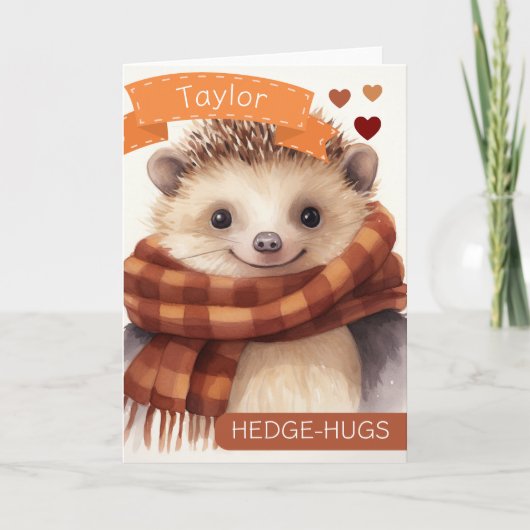 Schattigee Hedgehog Hedgehugs gepersonaliseerde Va Feestdagen Kaart (Voorkant)