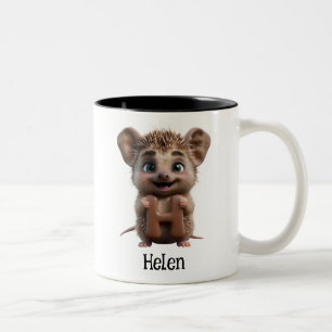 Schattigee Hedgehog Holding Letter H Tweekleurige Koffiemok