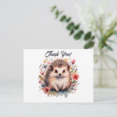 Schattigee Hedgehog in waterverf bloemen Dank u Briefkaart (Staand voorkant)
