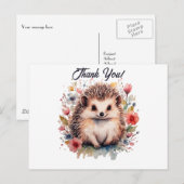Schattigee Hedgehog in waterverf bloemen Dank u Briefkaart (Voorkant / Achterkant)